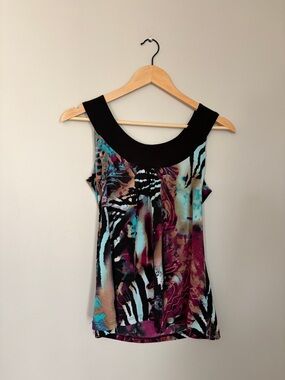 vintage Pretty Woman abstract animal print sleeveless summer blouse